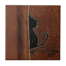 Azulejo Cubierta cerámica de gato derecho pensivo