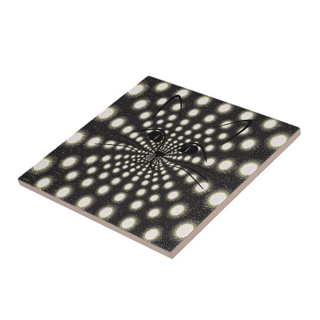 Azulejo Cubierta cerámica de gatos circulares blancos y ne (Lado)