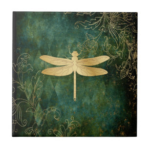 Azulejo Cubierta cerámica de la libélula dorada