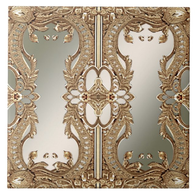 Azulejo Cubierta cerámica de marco ornado dorado (Frente)