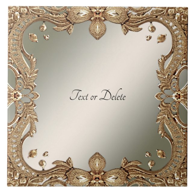 Azulejo Cubierta cerámica de marco ornado dorado (Frente)