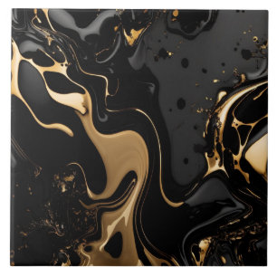 Azulejo Cubierta cerámica de mármol líquido de oro y negro