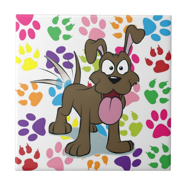 Azulejo Cubierta cerámica de perro feliz (Frente)