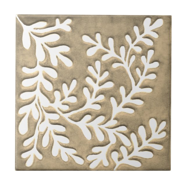Azulejo Cubierta cerámica de tela blanca y de taupe (Frente)