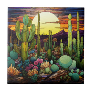 Azulejo Cubierta cerámica de vidrio manchado Cactus