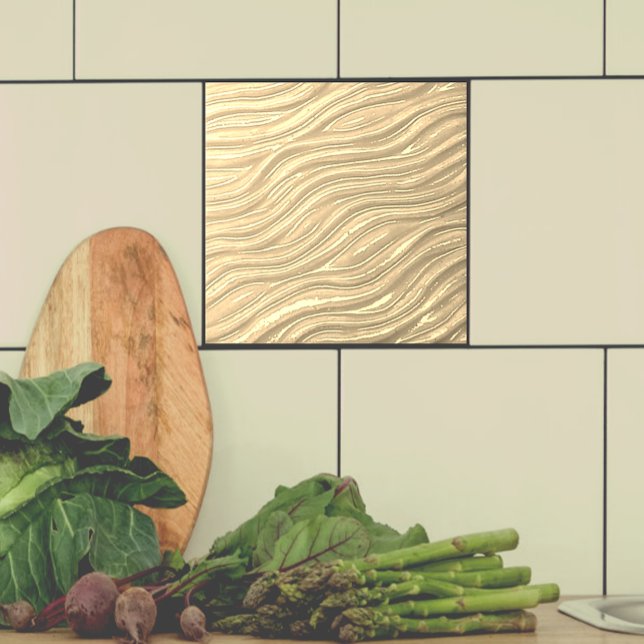 Azulejo Cubierta cerámica decorativa Tile Ocher (Ocher water look tile shown  with taupe tile on a backsplash.)