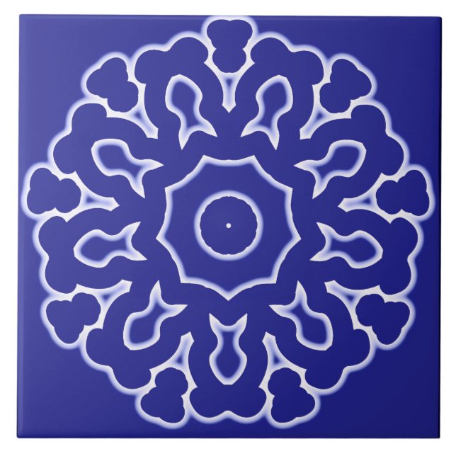 Azulejo Cubierta cerámica, elegante diseño azul y blanco (Frente)