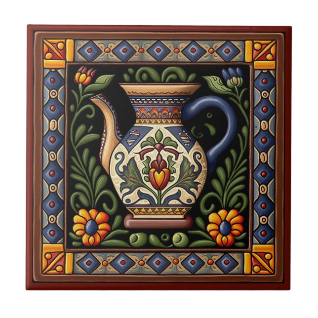 Azulejo Cubierta cerámica estilo Huichol mexicano 3/12 (Frente)