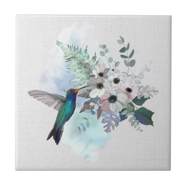 Azulejo Cubierta cerámica floral de Hummingbird (Frente)
