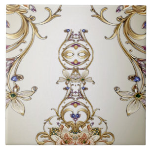 Azulejo Cubierta cerámica floral de oro blanco