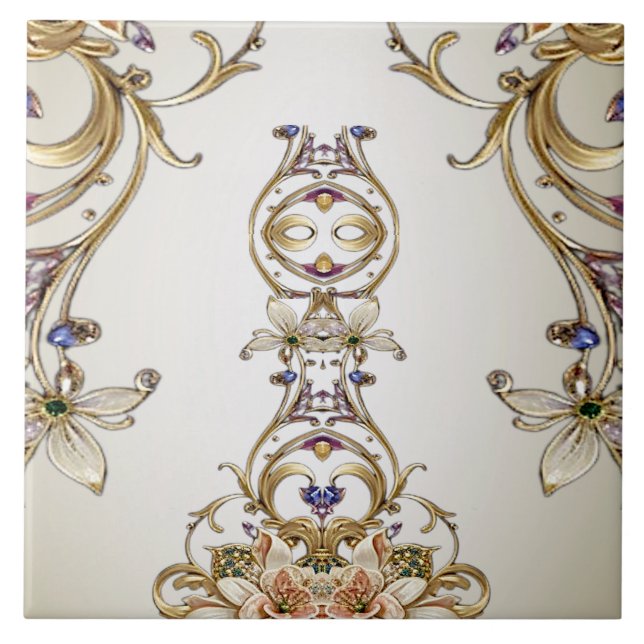 Azulejo Cubierta cerámica floral de oro blanco (Frente)