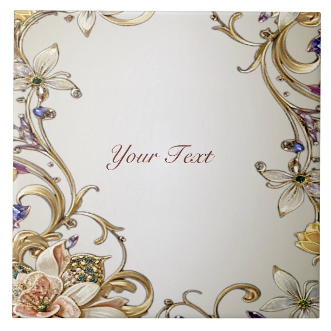 Azulejo Cubierta cerámica floral de oro blanco (Frente)