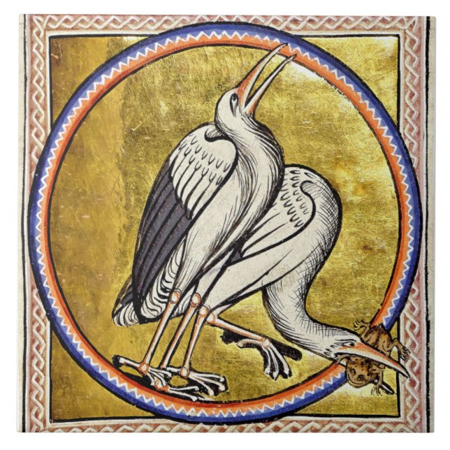 Azulejo Cubierta Cerámica Medieval Aberdeen Bestiary Stork (Frente)