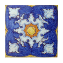 Cubierta cerámica pintada a mano con azul y amaril
