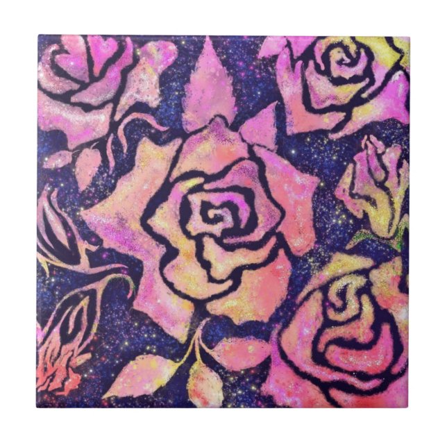 Azulejo Cubierta cerámica Rosa de pintura (Frente)