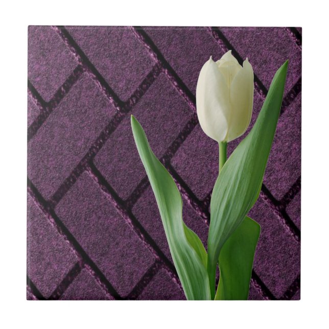 Azulejo Cubierta cerámica Tile blanco Tulip Purple Floral (Frente)