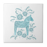 Azulejo Cubierta cerámica verde y blanca de Dala sueca<br><div class="desc">Un diseño tradicional sueco de Caballo de Dala en verde verde azulado y blanco.</div>