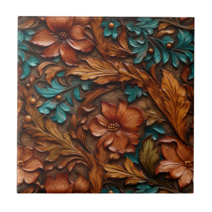 Azulejo Cubierta de cerámica de cuero labrado occidental