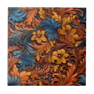Azulejo Cubierta de cerámica de cuero labrado occidental