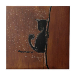 Azulejo Cubierta de cerámica de gato pensivo izquierdo