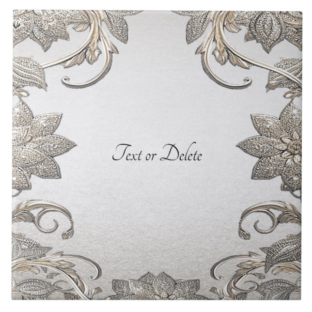 Azulejo Cubierta de cerámica plateada floral de oro (Frente)