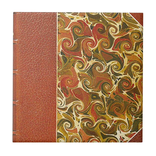 Azulejo Cubierta de libro antiguo con patrón de espiral or (Frente)