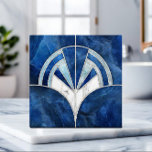 Azulejo Cubierta de ventilador Art Deco - Mármol azul y bl<br><div class="desc">Cubierta de ventilador Art Deco - Mármol azul y blanco</div>