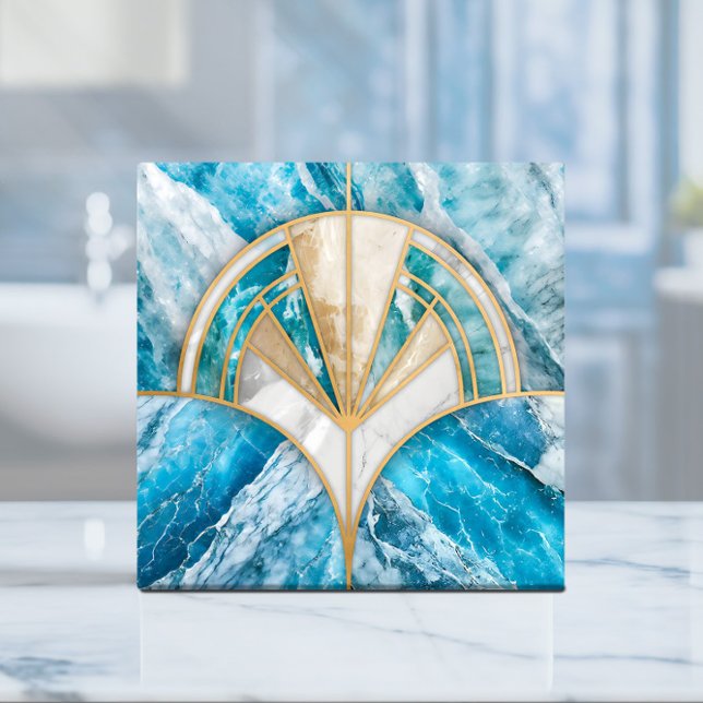 Azulejo Cubierta de ventilador Art Deco - Mármol azul y bl (Subido por el creador)