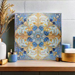 Azulejo Cubierta floral barroca pat#17 Soft Blue Gold ID10