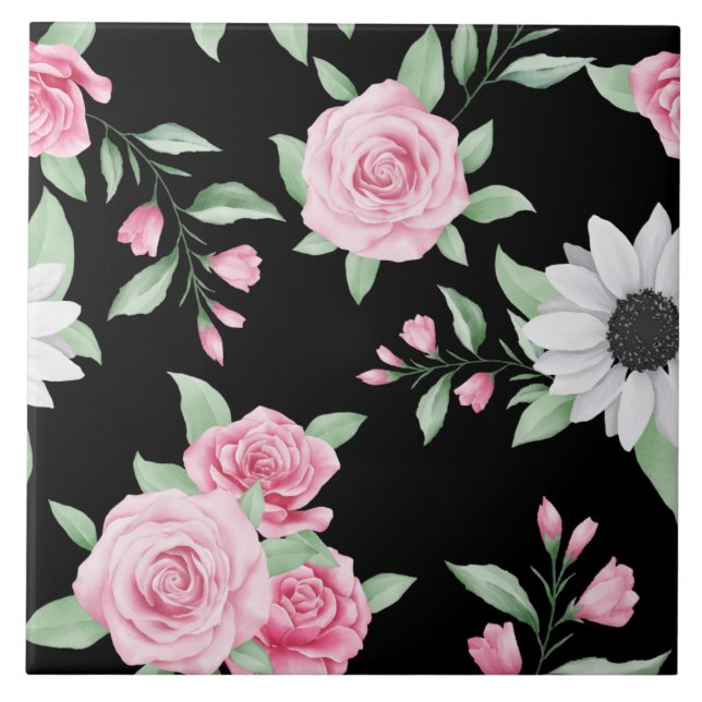 Azulejo Cubierta Floral Patrón sin soldadura Cerámica Tile (Frente)