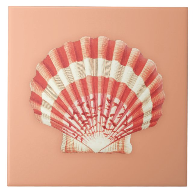 Azulejo Cubierta marina - naranja de coral y blanco (Frente)