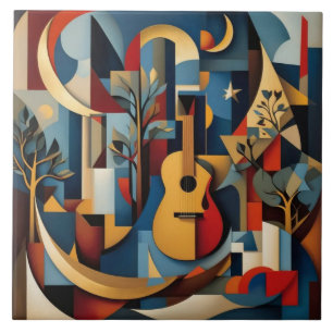 Azulejo Cubist guitar art abstract still life geometric co