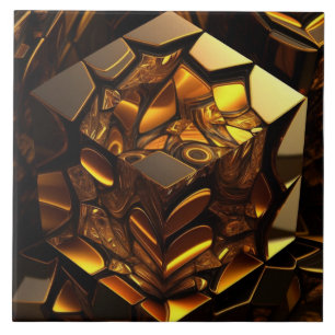 Azulejo Cubo ámbar y dorado, efecto 3D