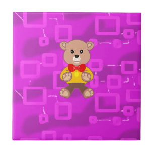 Azulejo Cubo Bowtie Teddy Bear Pink Geometría Cerámica Til