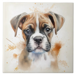 Azulejo Cubo Boxer Puppy acuarela