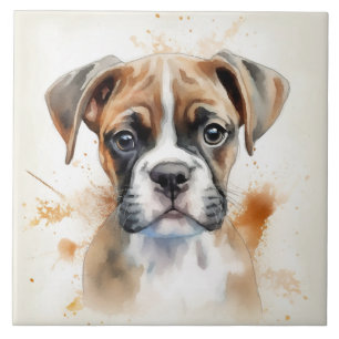 Azulejo Cubo Boxer Puppy acuarela