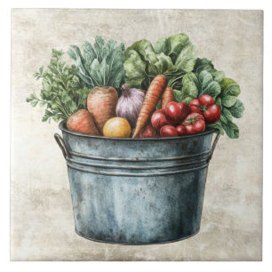 Azulejo Cubo rústico lleno de verduras