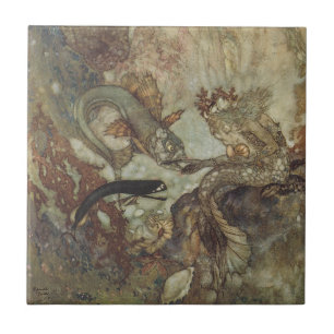Azulejo Cuento de Hadas Antiguo, La Sirena por Edmund Dula