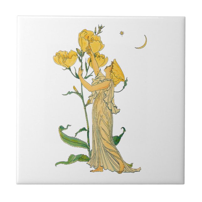 Azulejo Cuento de Hadas Antiguo, Primula, Walter Crane (Frente)