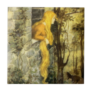 Azulejo Cuento de Hadas Antiguo, Rapunzel con Cabello Rubi