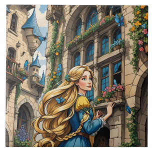 Azulejo Cuento de hadas - Rapunzel. Hermoso cabello dorado