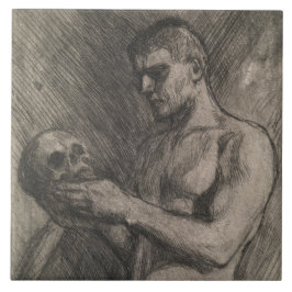 Azulejo Cuerpo de un hombre sosteniendo un cráneo (por Alb