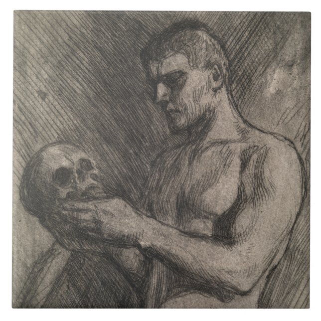 Azulejo Cuerpo de un hombre sosteniendo un cráneo (por Alb (Frente)