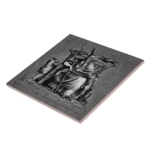 Azulejo Cuervos de Odín en su trono de piedra mitología vi