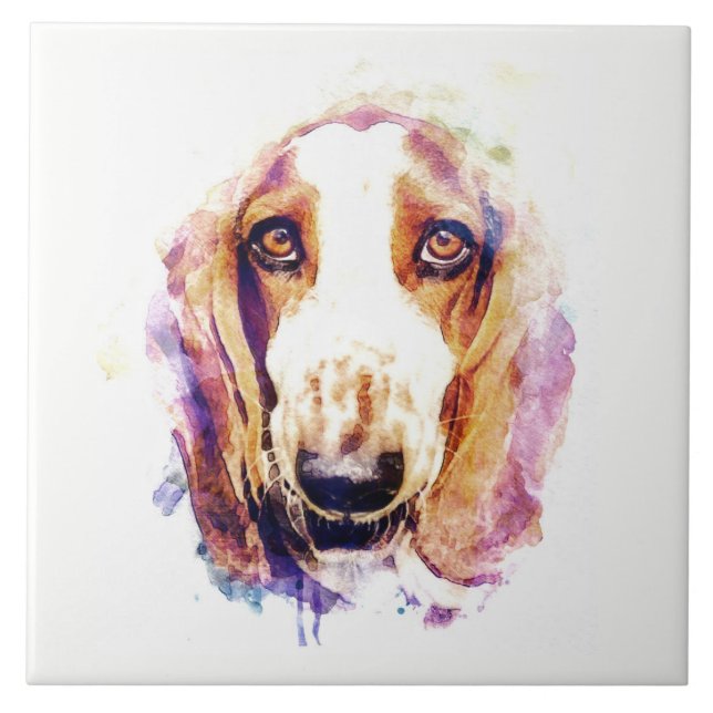 Azulejo Cuidada Basset Hound Dog Head Face Puppy (Frente)