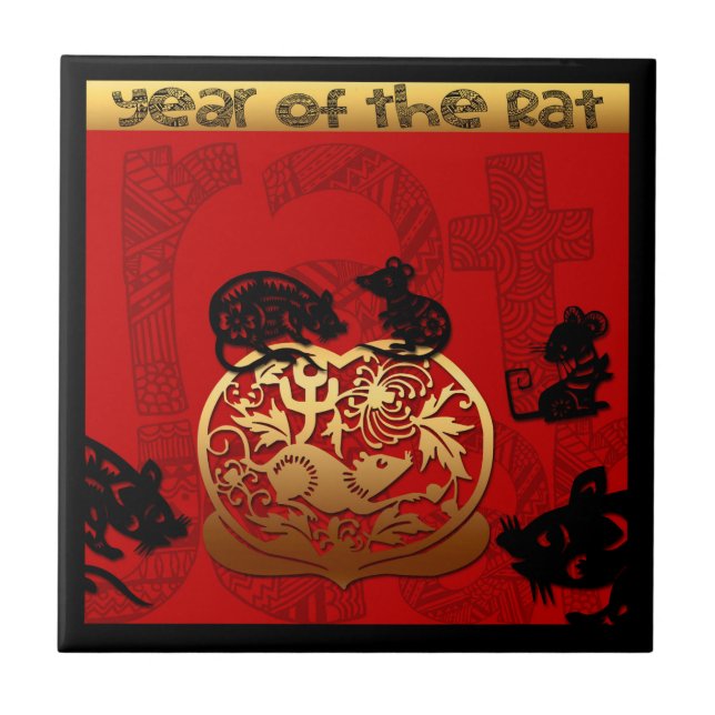 Azulejo Cuidada Rata Año Chino Zodiac Cumpleaños Tile Cuad (Frente)