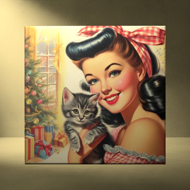 Azulejo Cuidado Kitten Vintage Pin Up (Subido por el creador)