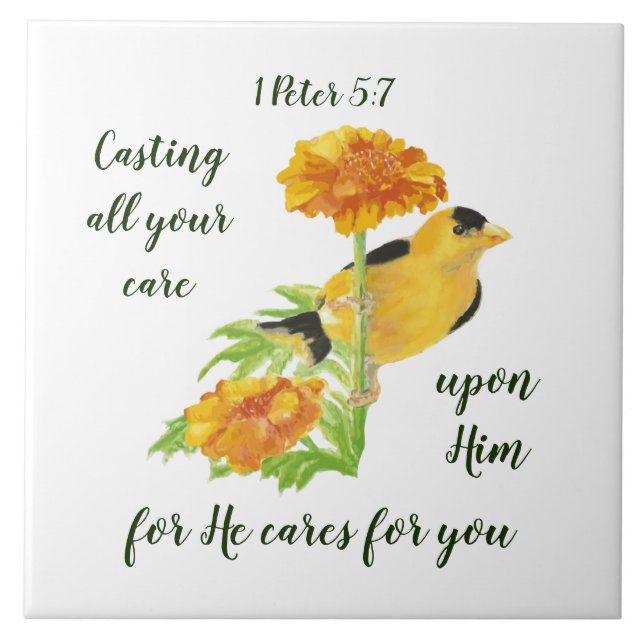 Azulejo Cuidando de Él 1 Peter 5:7 Cita (Frente)