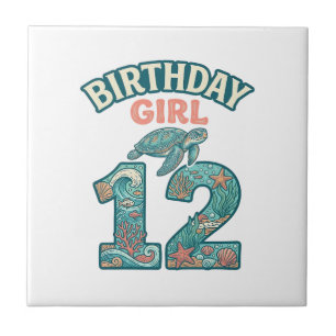 Azulejo Cumpleañera 12 Tortuga Marina Camiseta Vintage Océ