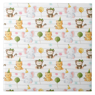 Azulejo Cumpleaños 1º Uno Salvaje Animal Safari Jungla Zoo